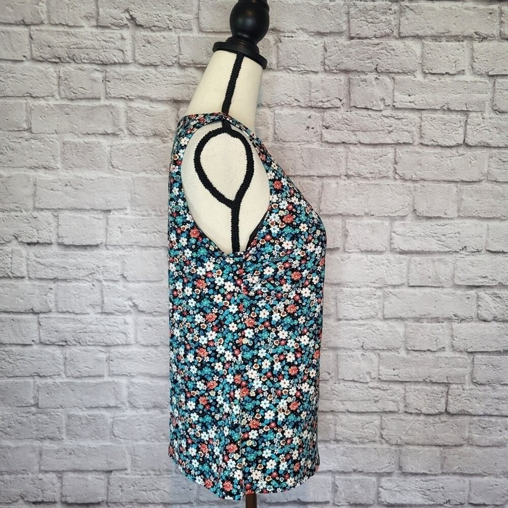 Lands End Swim Top Tankini 6 Black Blue Coral Ditsy Floral Padded Scoop Neck 14P - Picture 4 of 8